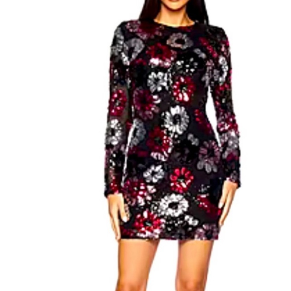 Premier Amour Sequin Floral Long Sleeve Mini Dress
